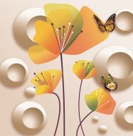 Фреска Цветы и бабочки 3d