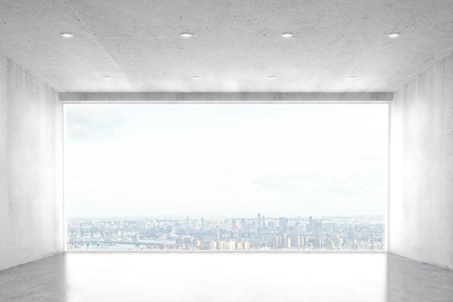 Фреска Пустое помещение с панорамой на мегаполис