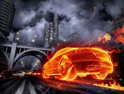 Фреска Огненный автомобиль, игра, 3D