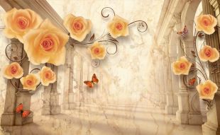 Фреска Объемные бежевые розы