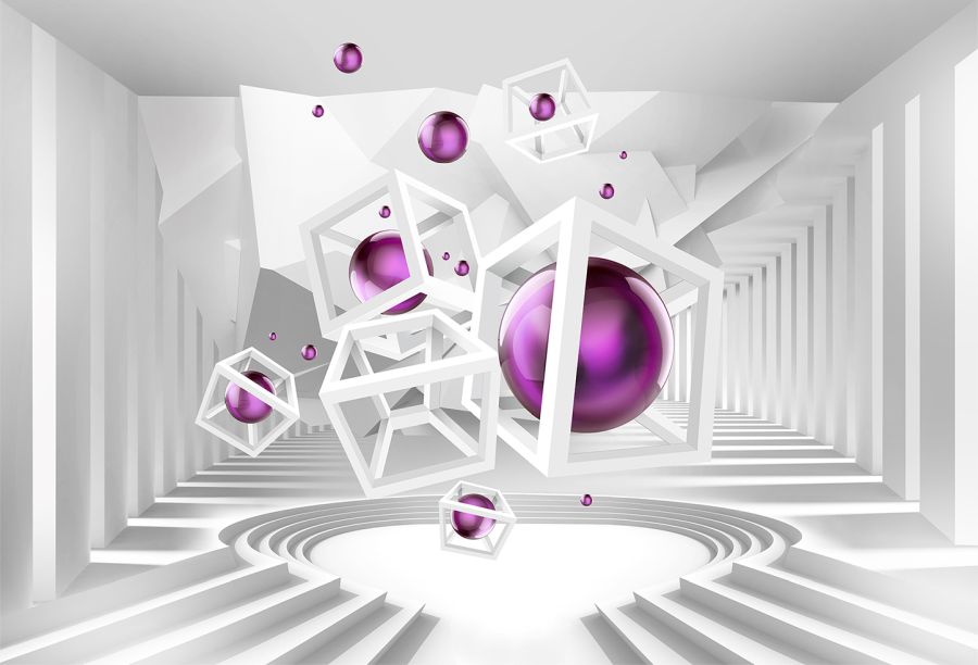 Фреска 3D кубы и яркие шары