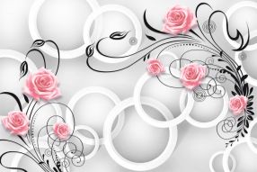 Фреска 3D Розы и белые кольца