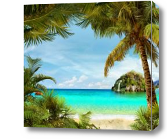 Картина берег с пальмами на острове и голубым морем